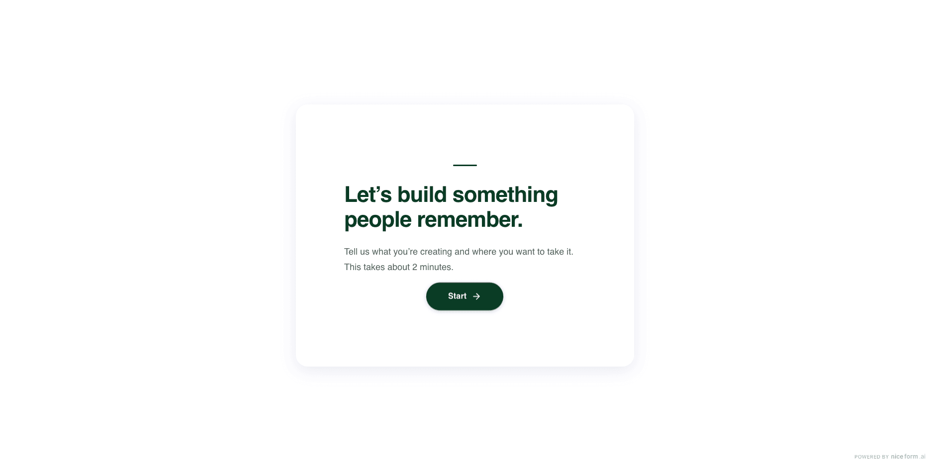 Welcome screen of a premium agency lead qualification form created in Niceform
